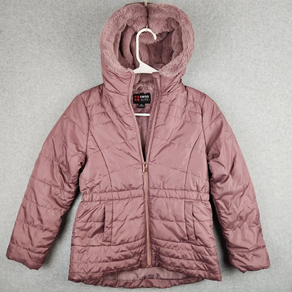 Swiss‎ Alps Kids M 8/10 Quilted Puffer Jacket Dusty Rose Sherpa Lined